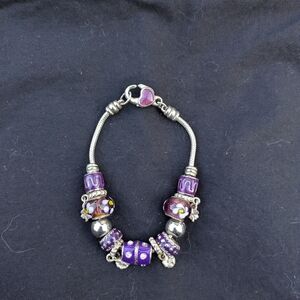 Elegant Purple and Silver Charm Bracelet